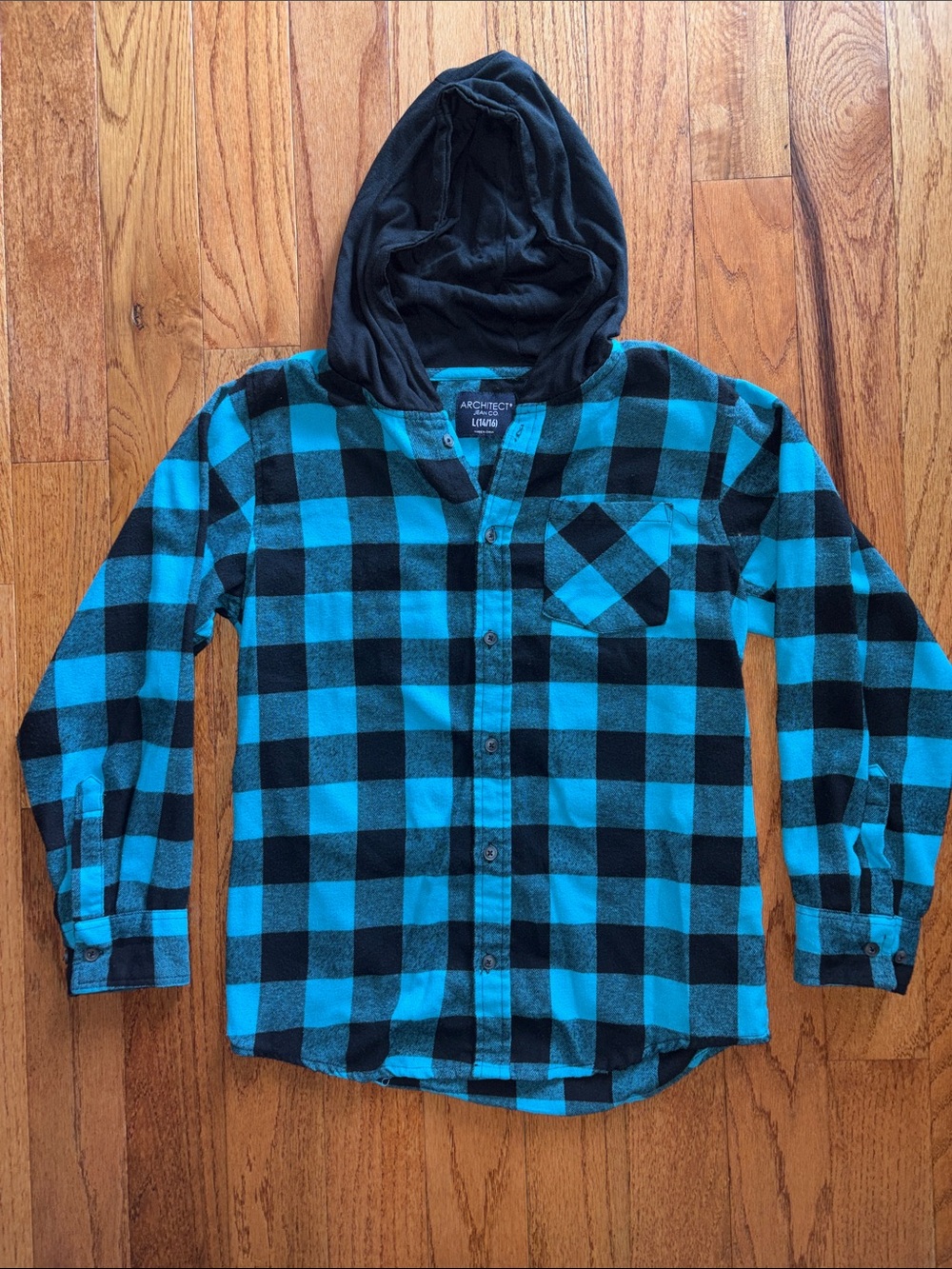 Boys hooded button down flannel